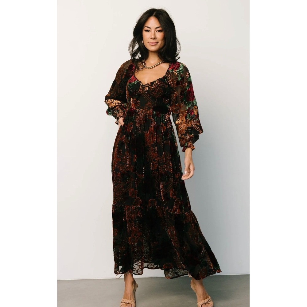 In Loom Velvet Burnout Floral Maxi Dress L Smocked Sweetheart Holiday Wedding
